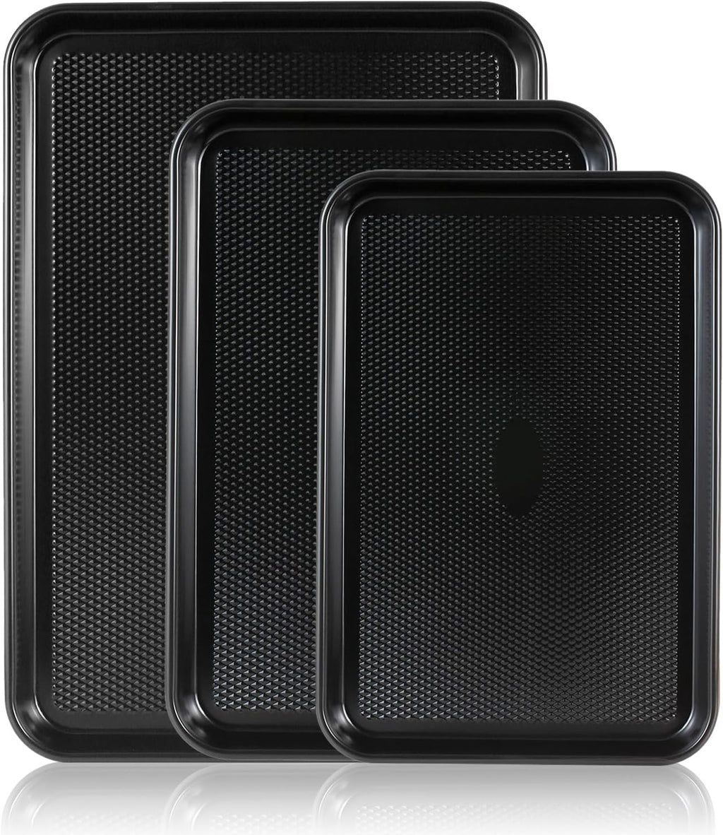 SS&CC Nonstick Baking Sheet Pan Set of 3, 0.8mm Carbon Steel Cookie Sheets for Oven - Half/Quarter/Jelly Roll Pans with Diamond Texture, PFOA-Free & Oven Safe (17.5x12, 15.5x10.2, 13.5x9.5 Inch)