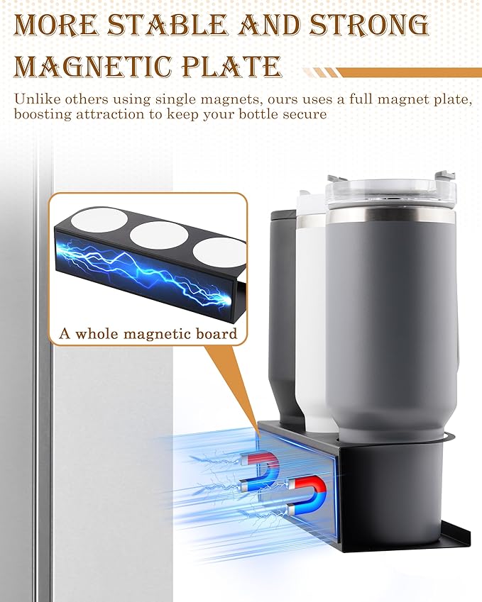 2 Pack Magnetic Tumbler Holder for Stanley 30 & 40 oz Cup - Strong Magnet - Water Bottle Organizer for Fridge, Cabinet, Office - Fit Stanley Cup Accessories