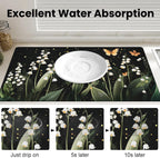 17"x 32" Coffee Bar Mat, White Campanula Absorbent Dish Drying Mat Cuttable Hide Stain Draining Table Pad for Kitchen Counter, Coffee Bar Accessories