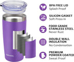 SUNWILL Travel Coffee Tumbler 20 oz, Insulated Mug with Lid, Stainless Steel Cup for Hot and Cold Drinks, Powder Coated Purple