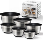 COOK WITH COLOR Stainless Steel Mixing Bowls Set with Lids - Nesting Bowls with Non-Slip Bottom, Black, 12 Pieces