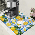 Lemon Fruit and Purple Flower Coffee Mat Absorbent Dish Drying Mat for Kitchen Counter Hide Stain Rubber Backed Coffee Bar Accessories Fit Under Espresso Machine Dish Drainer, 15.7 x 23.6 Inch