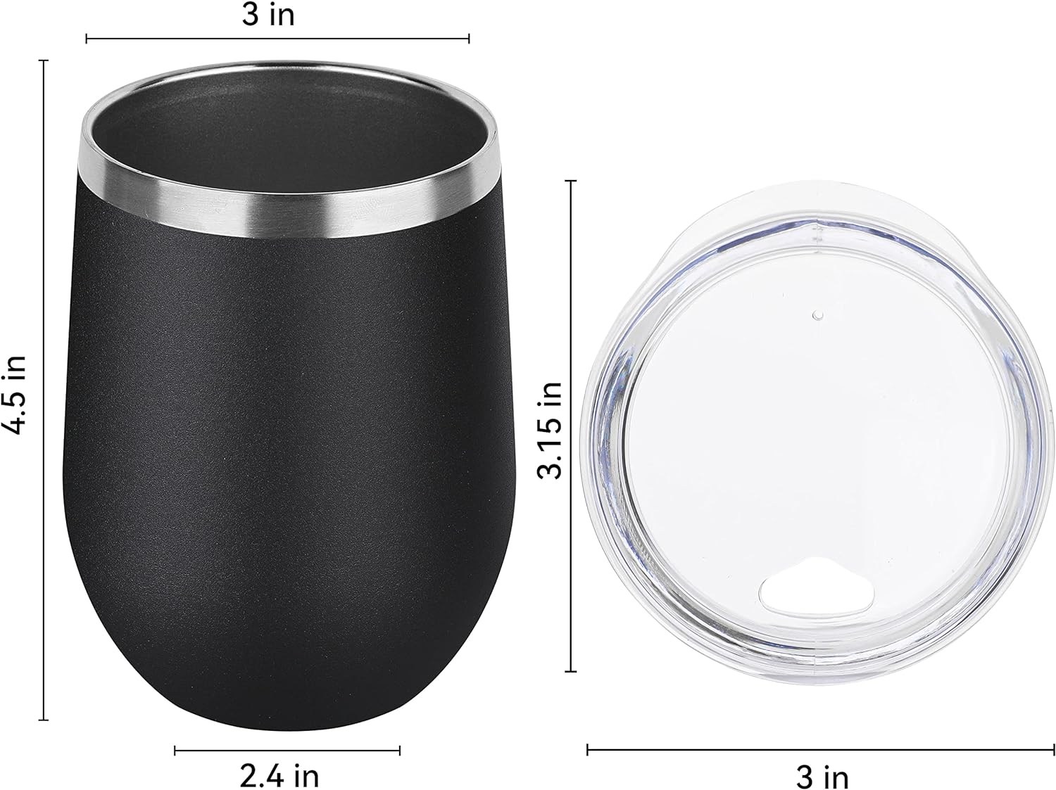 DOMICARE Stainless Steel Wine Tumbler Bulk with Lid, Personalized Insulated Tumblers Set, 12oz Travel Coffee Cups Pack of 4, Black