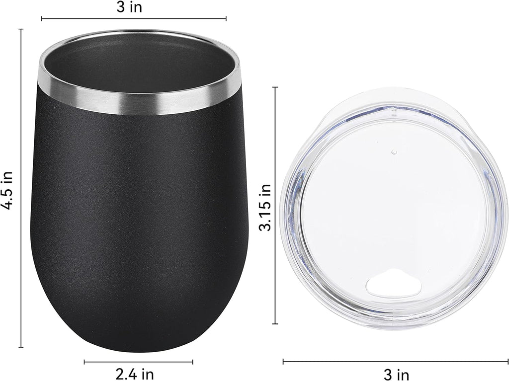 DOMICARE Stainless Steel Wine Tumbler Bulk with Lid, Personalized Insulated Tumblers Set, 12oz Travel Coffee Cups Pack of 16, Black