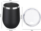 DOMICARE Stainless Steel Wine Tumbler Bulk with Lid, Personalized Insulated Tumblers Set, 12oz Travel Coffee Cups Pack of 16, Black