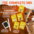 Fusion Select 5 Packs Taro, Mango, Honeydew, Strawberry Bubble Tea Kit Set With Extra Rich Tapioca Pearls, Straws