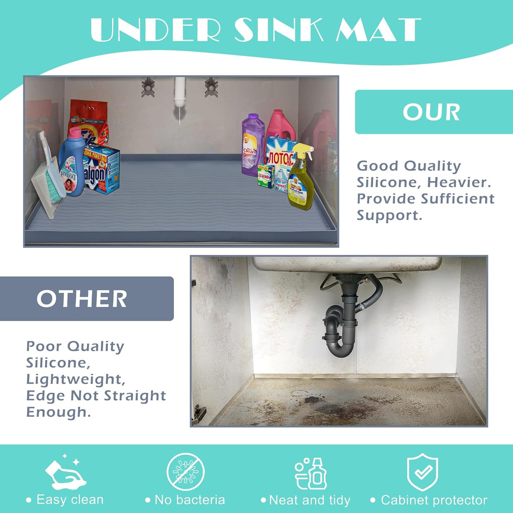 URMONA Waterproof Silicone Under Sink Mat 22'' x 22'' Shelf Liner for Kitchen and Bathroom, Cabinet and Counter Protector, Storage and Organizers, Litter Mat, Pet Cat Puppy Essentials(Cream)