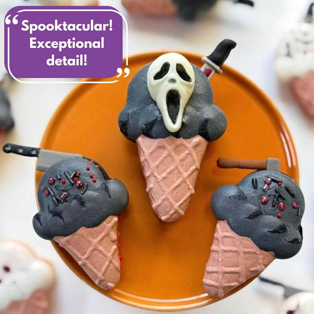 ShapedIceMolds Horror Movie Character Molds – Halloween Silicone Molds for Chocolate, Candy, Soap, Fondant, Resin, Crafts – 3D Creepy Scary Film Icons for Party Treats & DIY Decor (Gray)