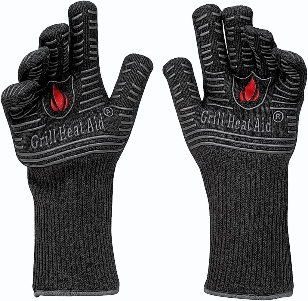 GRILL HEAT AID BBQ Grill Gloves Heat Proof for Grilling – Fireproof 1472°F Heat-Resistant Grill Mitts for Outdoor Barbecue and Smoker, Campfire, Fire Pit, Oven Glove with Fingers for Baking Pizza