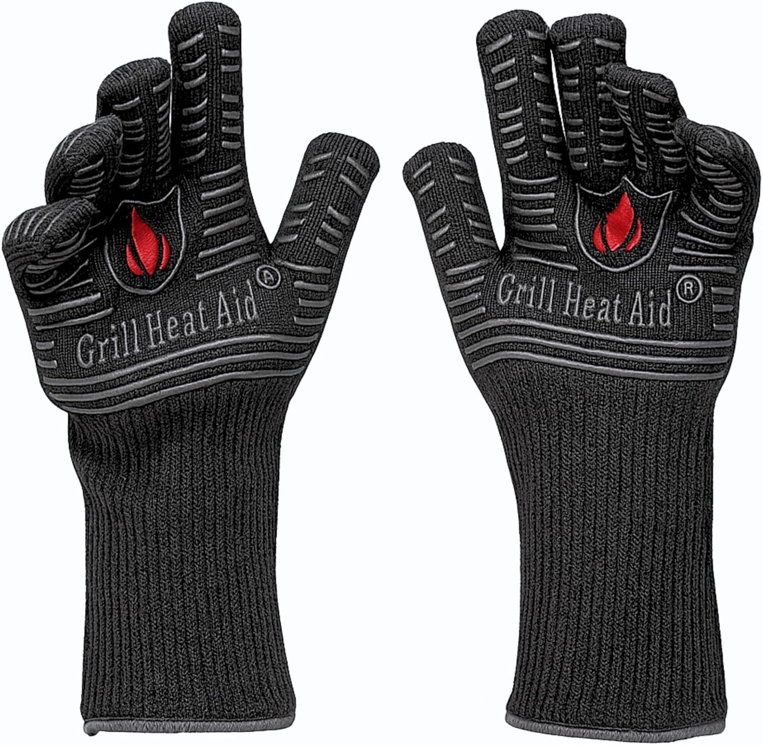 GRILL HEAT AID BBQ Grill Gloves Heat Proof for Grilling – Fireproof 1472°F Heat-Resistant Grill Mitts for Outdoor Barbecue and Smoker, Campfire, Fire Pit, Oven Glove with Fingers for Baking Pizza