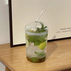 2 Pcs Drinking Glasses with Glass Lids and Glass Straw 16oz Glassware Set,Iced Coffee Glasses,Ideal for Water,Soda,Tea,Gift - with Cleaning Brushe