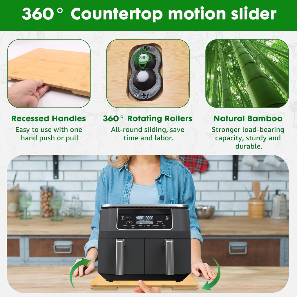 Appliance Slider 360° Rolling Tray for Coffee Maker Bamboo Coffee Pot Slider Tray for Countertop Rotation Sliding Tray with Wheels, Appliances Mat Easily from Under The Cabinet Natural(15.7"×13")