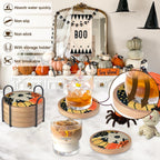 Fall Coaster Set of 6 Cewiru Halloween Coasters for Drinks Absorbent Cup Mats for Table Protection Unique Halloween Round Coasters for Coffee Table Kitchen Decor 4.3"