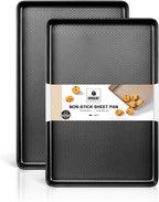 HONGBAKE 2 Pack Jelly Roll Pan Set 15x10, Cookie Sheets for Baking with Diamond Texture, Baking Sheets Non Stick, Non Toxic Oven Trays for Cooking, Heavy Duty 57% Thicker Carbon Steel, Dark Gray