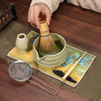 7 Pcs Matcha Whisk Set, Matcha Bowl with Spout, Matcha Whisk and Holder, Bamboo Scoop with Holder, Stainless Sifter and Tea Towel, Japanese Matcha Ceremony Set for Authentic Tea Powder & Home Rituals