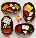 Woodard & Charles Oval Tray Natural Acacia Wood Serving Tray Cheese Wine (Small - Set of 4 - Walnut Stain)