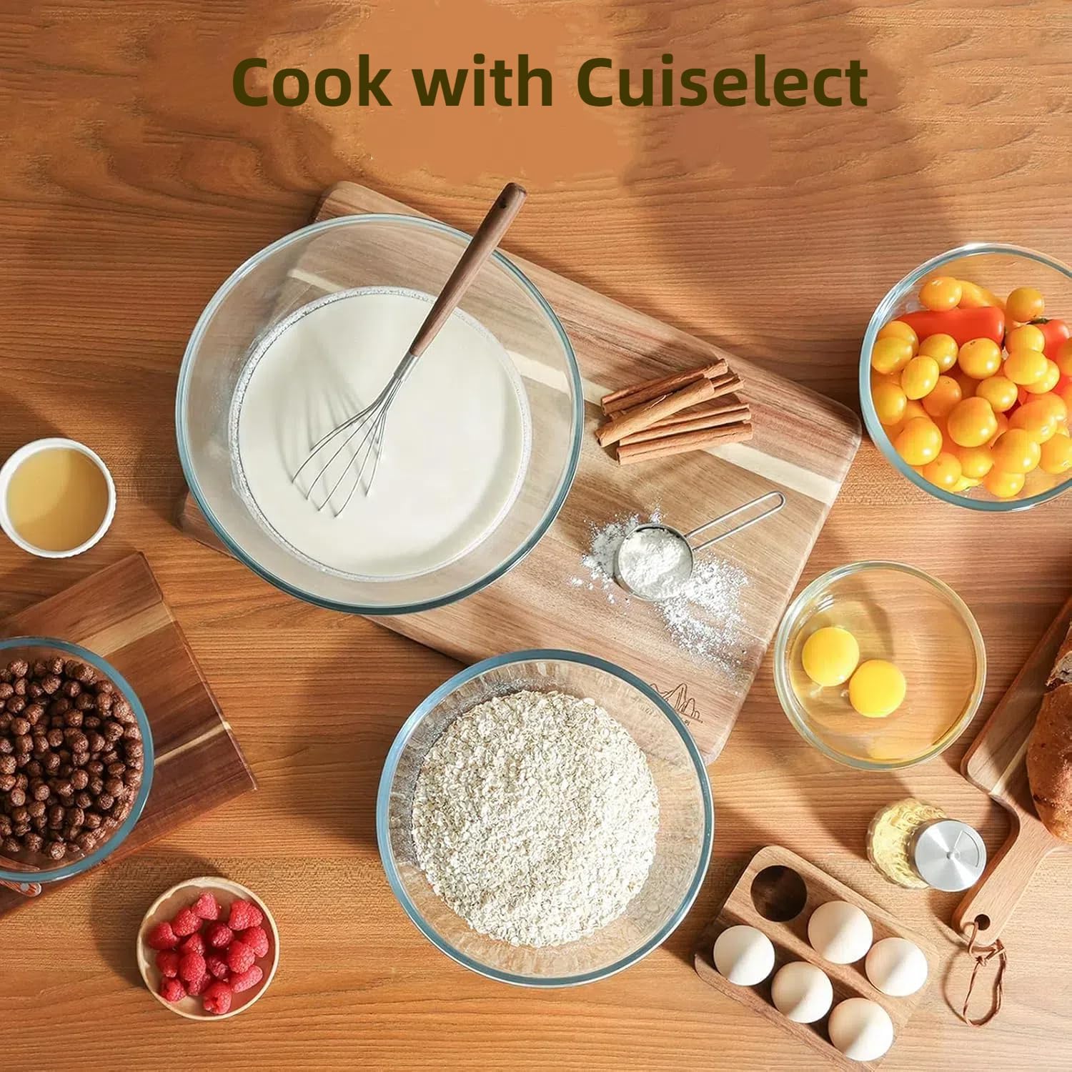 5pc Glass Mixing Bowls Sets (4.65QT, 2.80QT, 1.64QT, 1.16QT, 0.85QT), Glass Nesting Kitchen Thick Bowl for Baking, Cooking Prep, Storage, Large Salad Bowls Sets-Dishwasher Microwave Freezer Safe