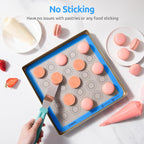 446ºF Heat Resistant Macaron Mat: U-Taste 11x11in Non Stick Silicone Baking Mat, Reusable Cookies Pastry Sheet Liner with Edge Enhancement & Circle Measurement for Square Cake Pan (2 PCS, Light Blue)