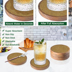 5 Pack Brown Wooden Coasters with Felt Pads, Non-Slip, Non-Stick, Absorbent, Round, 4.3 Inch, Perfect for Coffee Tabletop Protection