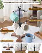 Mug Holder Tree for Countertop | 2-Tier Coffee Cup Stand & Rack Holds 6 Large Mugs, 5oz to 20oz | Space-Saving Mug Stand with Solid Wood Base | Kitchen Counter Organizer & Coffee Bar Accessories