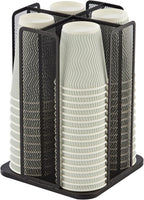 Annova Paper/Plastic Cup and Lid Holder Plastic Storage Organizer, 360°Rotating Coffee Mup Dispenser with 4 Compartments, Multifunctional Storage Rack for Home, Office, Bar, Coffee Shop (Black)