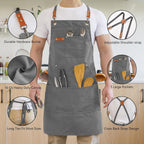 Canvas Aprons for Men Chef Apron, Work Apron with Large Pockets - 16oz Heavy Duty Cross Back, BBQ, Cooking