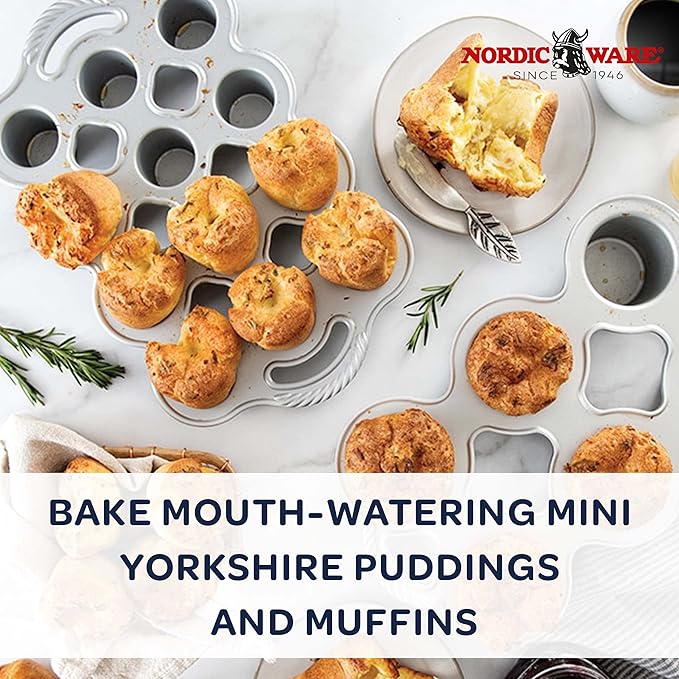 Nordic Ware Cast Aluminum Petite Popover Pan 1/4 Cup Each, 12 Cavity, Silver/Gray (Pack of 3)