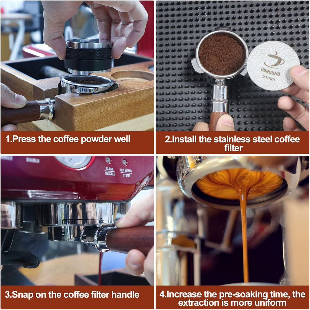 Puck Screen 51mm - 2 Packs Reusable Espresso Puck Screen with Wooden Stand, 316 Stainless Steel Puck Screen for Espresso Portafilter, Professional Tool for Espresso Portafilter Filter Basket