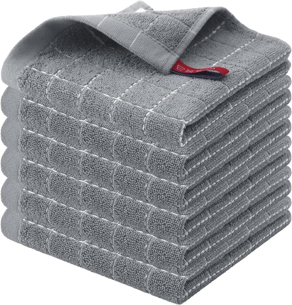 Homaxy 100% Cotton Terry Kitchen Dish Cloths, Ultra Soft and Absorbent Dish Towels for Kitchen, Suitable for Drying and Washing Dishes, 6 Pack, 12 x 12 Inches, Grey