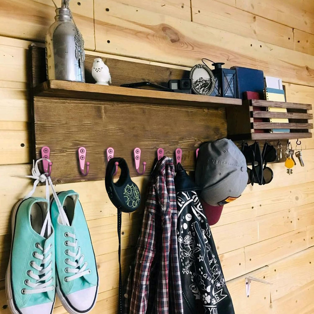 15-Pack Coat Hooks with 30 Screws | Heavy Duty Wall Mounted for Robe, Backpack & Keys | Entryway, Bathroom, Bedroom Hanging Hardware (Pastel Pink)