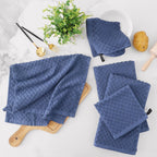 Fintale 100% Cotton Kitchen Towels and Dishcloths Set, 12 x 12 & 15 x 25 Inches, Set of 8 Bulk Super Soft and Absorbent Terry Cloth Dish Towels, Quick Drying Hand Towels with Hanging Loop, Navy Blue