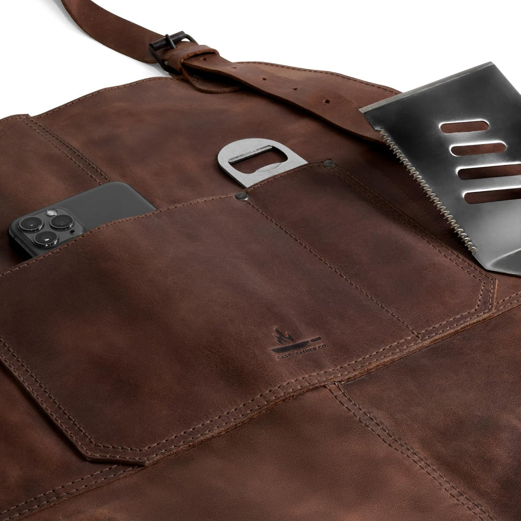 Grill Apron, Protective Clothing Cover for Cooking and Grilling, Kitchen, Heat Resistant, Fantasy Shop, Full Grain Leather, Handmade Cook Accessory, Bourbon Brown
