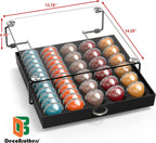 DecoBrothers Crystal Tempered Glass Vertuo Pod Holder Drawer, 30 Large or 60 Small Nespresso Capsule Organizer, Black
