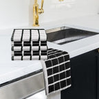 Urban Villa Dish Cloths Terry Cotton Pack of 6, Highly Absorbent Quick Drying Super Soft Premium Dish Towels for Kitchen with Hanging Loop Hand & Tea Towels - 12x12 Inch, (Black & White, Checks)