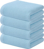 Kitinjoy 100% Cotton Waffle Weave Kitchen Towels (13 X 28 Inches, Sky Blue), 4-Pack Super Soft and Absorbent Dish Towels for Drying Dishes, Kitchen Hand Towels