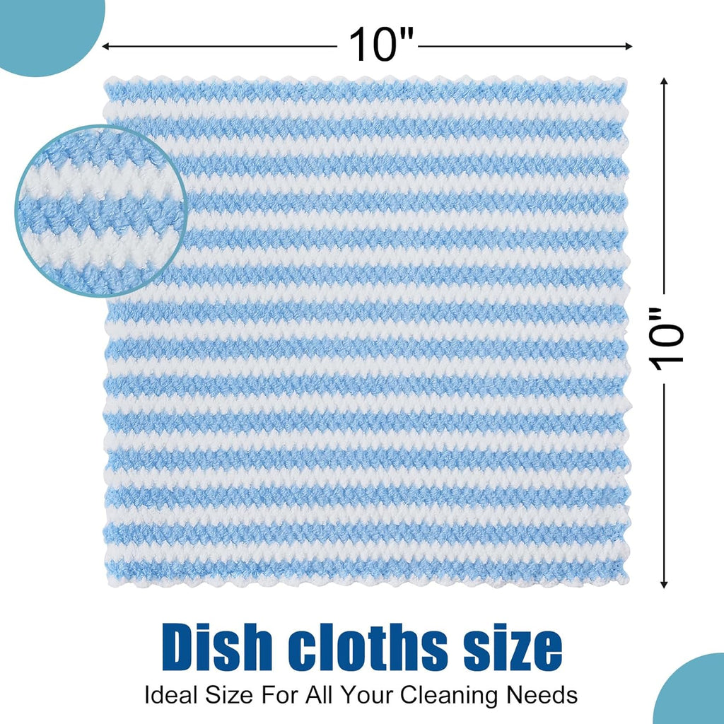 Homaxy 24 Pack Kitchen Dish Cloths, Ultra Soft and Absorbent Dish Towels, Reusable Fast Drying Microfiber Cleaning Cloth, Coral Velvet Wave Design No-lint, 10 x 10 inches, Blue