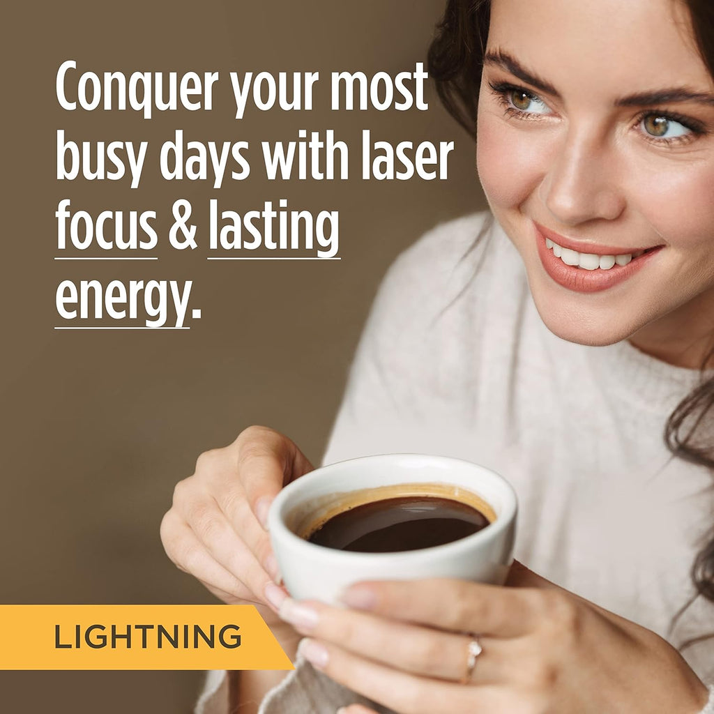 VitaCup Lightning Coffee Pods, for Focus w/ 2X Caffeine, Green Coffee Bean, B Vit, D3, Strong Dark Roast Arabica Beans, Single Serve Pod Compatible with Keurig K-Cup Brewers, 64 Ct (4 Pack of 16 ct)