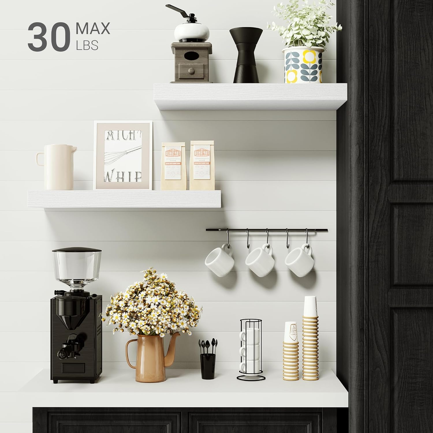 Vivelove Bathroom Floating Shelves for Wall, 16 inchs x 6.7” deep x 1.4” Wall Shelf for Bedroom, Living Room, Kitchen, Office Home Decor, Narrow Wood Shelves with Invisible Brackets - Set of 2, White