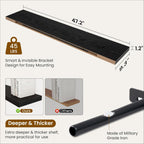 Fun Memories 48 Inch Deep Floating Shelves for Wall, 2 Pack of Long Wall Mounted Wood Shelves with Invisible Brackets for Bathroom, Bedroom, Living Room, Kitchen Decor and Storage, Black