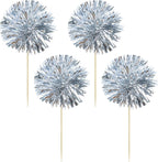 Gyufise 30Pcs Foil Firework Cupcake Toppers Sparkle Tinsel Cake Toppers Tinsel Drink Cake Decoration Cocktail Picks for Birthday Wedding Graduation Party Supplies Dark Silver