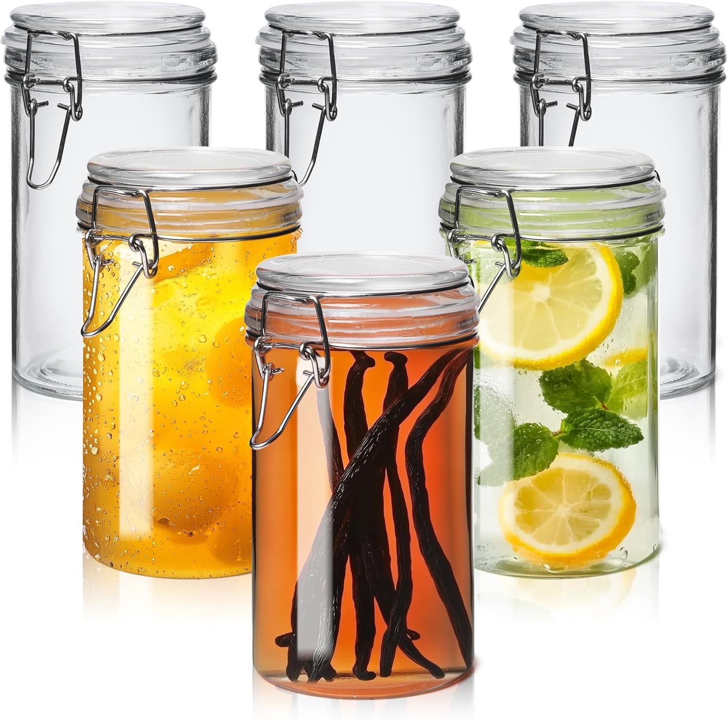 ComSaf Glass Jars with Airtight Lid Set of 6，Mason Jars 16 oz with Lids, Pint Jar, Canning Jar, Airtight Canister with Seal Wire Clip Fastening for Vanilla, Pickle, Cookie, Honey
