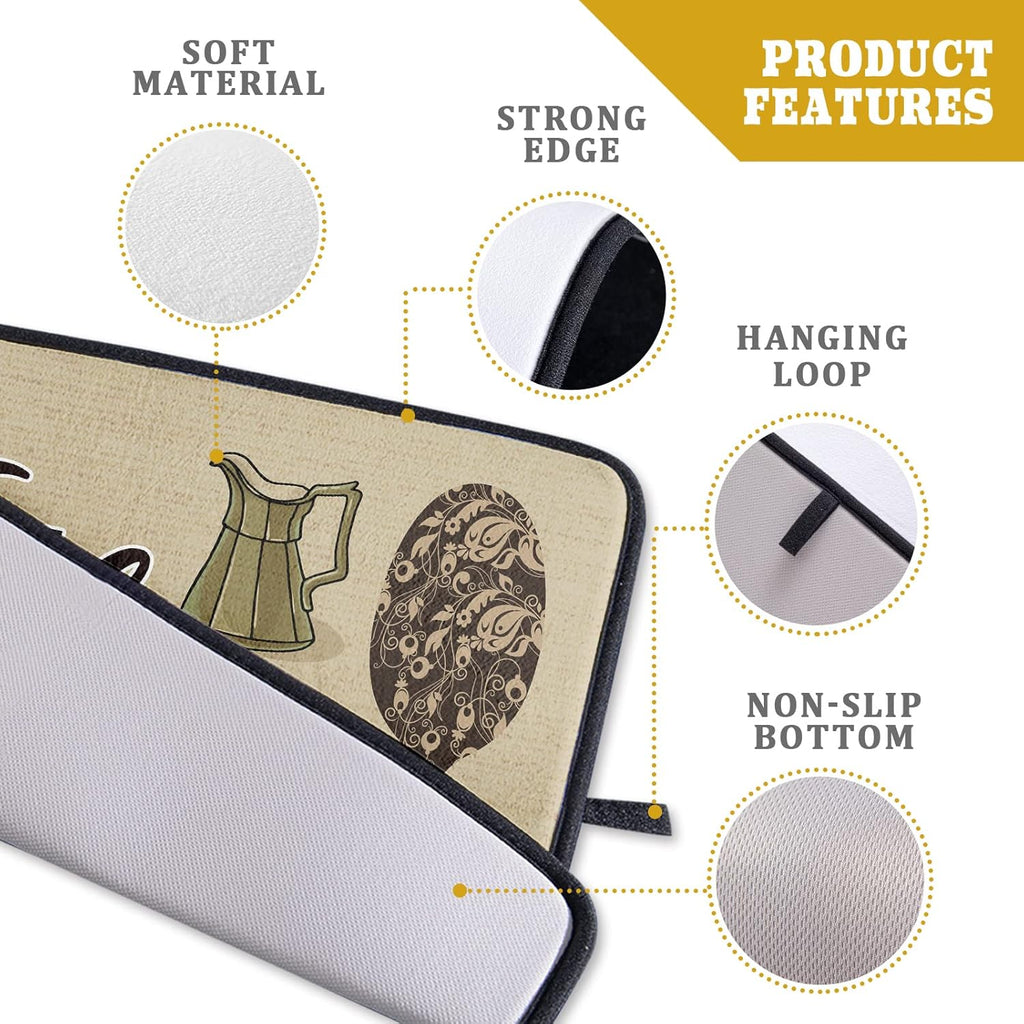 Dish Drying Mat The Kitchen is The Heart of The Home, 18x24 inch Large Absorbent Farmhouse Vintage Coffee Cooking Set Drainer Mat Dish Pad Protector for Countertops Home Office Cafe Accessory