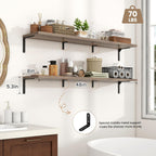 Fun Memories Deep Floating Shelves, 48W x 8D Floating Shelves Set of 2, Wall Mounted Shelf with Metal Brackets, Rustic Wood Wall Shelf for Bathroom, Kitchen and Living Room, Grey