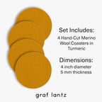 Graf Lantz - Bierfilzl Merino Wool Round Coasters Set of 4 - Turmeric (4" Circles) - Absorbs 30% of Weight - German Wool - Heat Resistant, Sustainable, & Reusable - Home Decor & Coffee Table Decor
