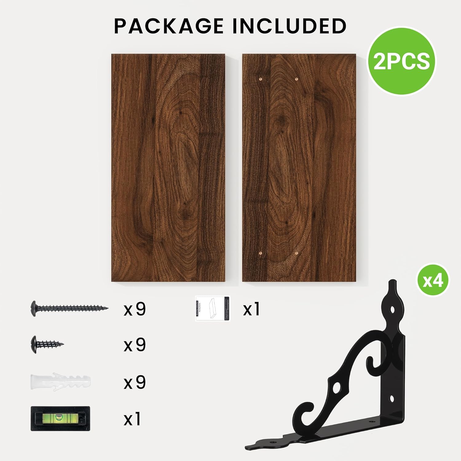 RICHFOCUS Floating Shelves for Wall Decor, 8 Inch Deep Shelves Set of 2, 16W x 8D Floating Shelves Wall Mounted with Metal Brackets, Rustic Wood Shelves for Living Room Bedroom Kitchen, Walnut