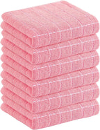 Homaxy 100% Cotton Terry Kitchen Towels(Pink, 13 x 28 inches), Checkered Designed, Soft and Super Absorbent Dish Towels, 6 Pack