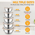 Mixing Bowl Set of 5 for Kitchen, Stainless Steel Metal Nesting Mixing Bowls with Khaki Lids – Size 1.5, 2, 2.6, 3.5, 4.6QT