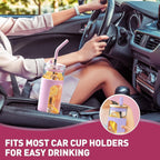 Kodrine 24oz Glass Tumbler with 2 Lids and Straws, Glass Cup With Bamboo Lid and On-the-go Lid, Reusable Iced Coffee Cup, Ideal for Smoothie, Cold Drinks, Fit Cup Holder, BPA Free (1, Pink)