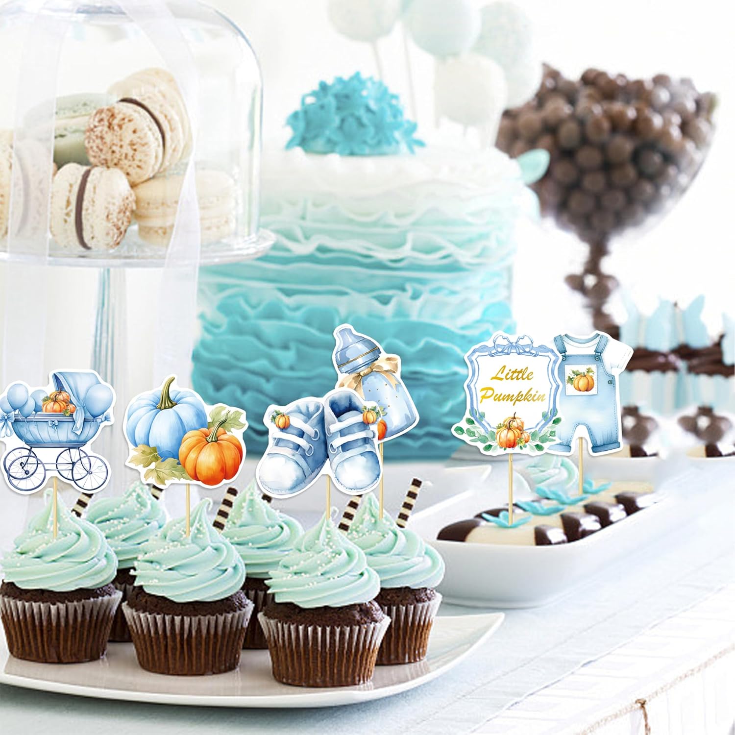 36Pcs Little Pumpkin Cupcake Toppers Blue Pumpkin Cupcake Picks Little Pumpkin Baby Shower Cake Decorations Thanksgiving Party Cake Decorations Kids Birthday Party Supplies