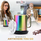 SMLDR Pro Heated Mug, 14 oz Smart Mug, Self-Heating, Adjustable Temperature, Battery Powered Heated Coffee Mug, Quick Recharge Time, Great for Coffee & Tea, Excellent Gift (Rainbow)